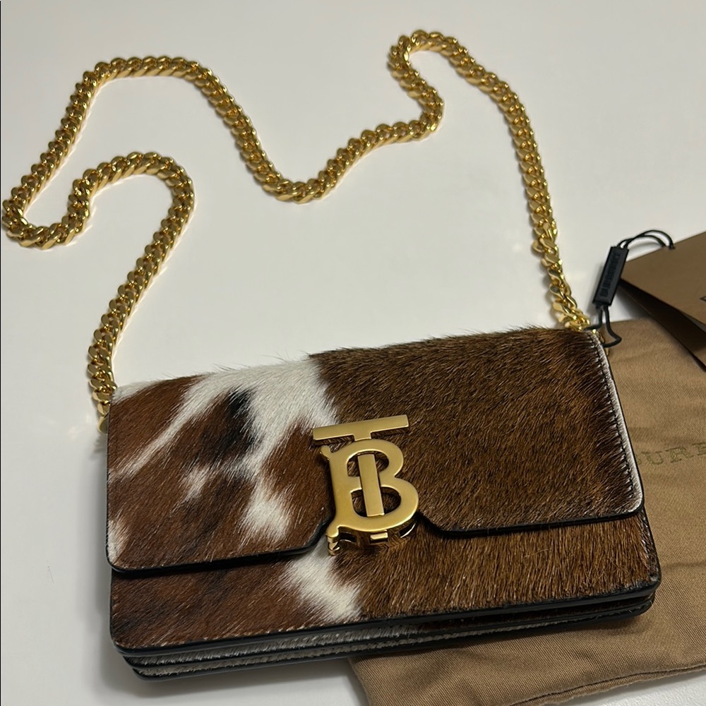 Burberry Mini Calf Hair and Leather Shoulder cross body bag brown cow print NWT - Picture 1 of 11
